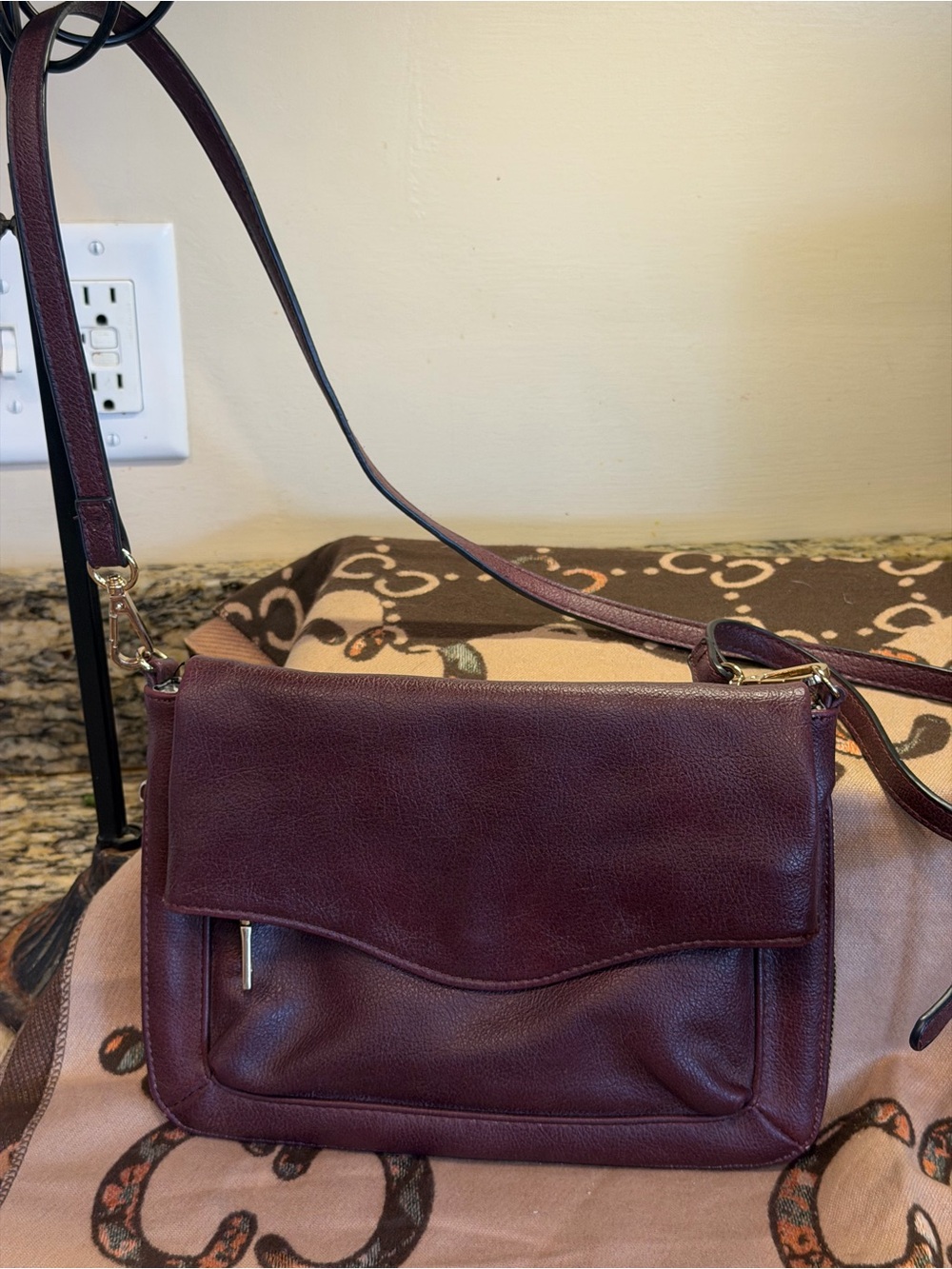 Moda Luxe Plum Leather Crossbody Bag